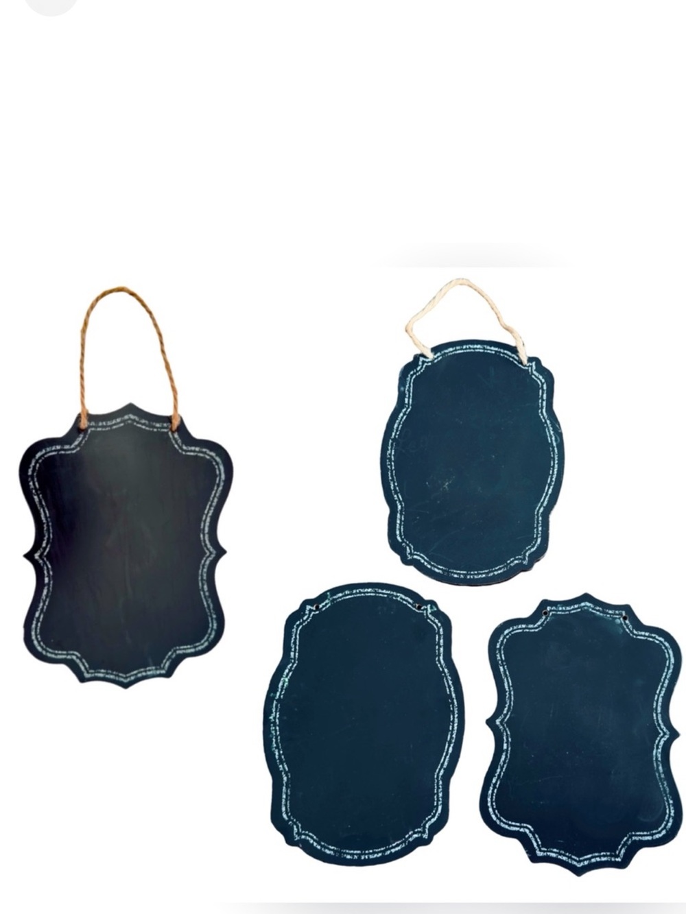 SET OF 4 Black Scalloped Chalkboards w Jute Hanger 6”x8” Blackboard Sign Board